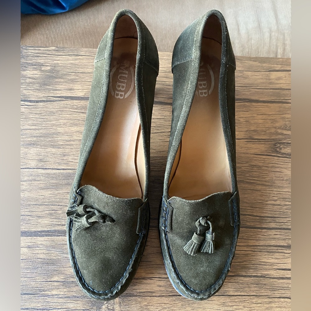 Olive Green Suede Tassel Heels for Women